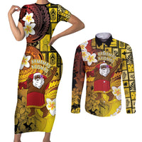 Papua New Guinea Retro Christmas Couples Matching Short Sleeve Bodycon Dress and Long Sleeve Button Shirt Hamamas Krismas LT05 Colorful - Polynesian Pride