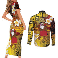 Papua New Guinea Retro Christmas Couples Matching Short Sleeve Bodycon Dress and Long Sleeve Button Shirt Hamamas Krismas LT05 - Polynesian Pride