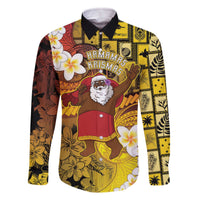 Papua New Guinea Retro Christmas Family Matching Off The Shoulder Long Sleeve Dress and Hawaiian Shirt Hamamas Krismas LT05 Dad's Shirt - Long Sleeve Colorful - Polynesian Pride