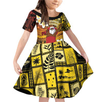 Papua New Guinea Retro Christmas Family Matching Off Shoulder Short Dress and Hawaiian Shirt Hamamas Krismas LT05 Daughter's Dress Colorful - Polynesian Pride