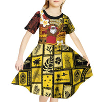 Papua New Guinea Retro Christmas Kid Short Sleeve Dress Hamamas Krismas - Polynesian Pride