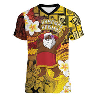 Papua New Guinea Retro Christmas Women V-Neck T-Shirt Hamamas Krismas LT05 Female Colorful - Polynesian Pride
