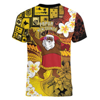 Papua New Guinea Retro Christmas Women V-Neck T-Shirt Hamamas Krismas LT05 - Polynesian Pride