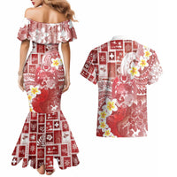 Tonga Christmas Couples Matching Mermaid Dress and Hawaiian Shirt Kilisimasi Fiefia Retro Style Red - Polynesian Pride