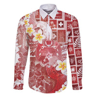 Tonga Christmas Family Matching Off Shoulder Short Dress and Hawaiian Shirt Kilisimasi Fiefia Retro Style Red LT05 Dad's Shirt - Long Sleeve Red - Polynesian Pride
