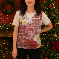 Tonga Christmas Knitted V-Neck Vest Kilisimasi Fiefia Retro Style Red - Polynesian Pride