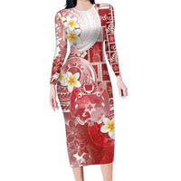Tonga Christmas Long Sleeve Bodycon Dress Kilisimasi Fiefia Retro Style Red - Polynesian Pride