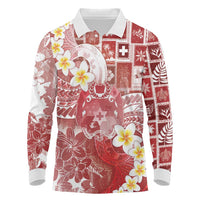 Tonga Christmas Long Sleeve Polo Shirt Kilisimasi Fiefia Retro Style Red - Polynesian Pride