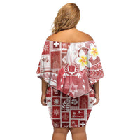 Tonga Christmas Off Shoulder Short Dress Kilisimasi Fiefia Retro Style Red - Polynesian Pride