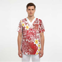 Tonga Christmas Scrub Top Kilisimasi Fiefia Retro Style Red - Polynesian Pride