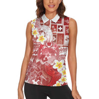 Tonga Christmas Women Sleeveless Polo Shirt Kilisimasi Fiefia Retro Style Red - Polynesian Pride