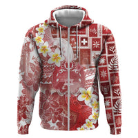 Tonga Christmas Zip Hoodie Kilisimasi Fiefia Retro Style Red - Polynesian Pride