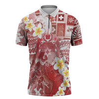 Tonga Christmas Zipper Polo Shirt Kilisimasi Fiefia Retro Style Red LT05 Red - Polynesian Pride