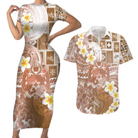 Tonga Christmas Couples Matching Short Sleeve Bodycon Dress and Hawaiian Shirt Kilisimasi Fiefia Retro Style Brown - Polynesian Pride