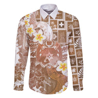 Tonga Christmas Family Matching Off The Shoulder Long Sleeve Dress and Hawaiian Shirt Kilisimasi Fiefia Retro Style Brown LT05 Dad's Shirt - Long Sleeve Brown - Polynesian Pride