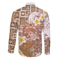 Tonga Christmas Family Matching Off The Shoulder Long Sleeve Dress and Hawaiian Shirt Kilisimasi Fiefia Retro Style Brown LT05 - Polynesian Pride
