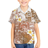 Tonga Christmas Family Matching Off The Shoulder Long Sleeve Dress and Hawaiian Shirt Kilisimasi Fiefia Retro Style Brown LT05 Son's Shirt Brown - Polynesian Pride