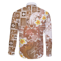 Tonga Christmas Family Matching Off Shoulder Maxi Dress and Hawaiian Shirt Kilisimasi Fiefia Retro Style Brown - Polynesian Pride