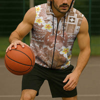 Tonga Christmas Sleeveless Zip Hoodie Kilisimasi Fiefia Retro Style Brown LT05 - Polynesian Pride
