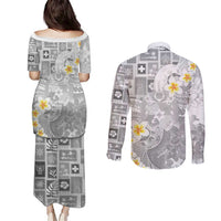 Tonga Christmas Couples Matching Puletasi and Long Sleeve Button Shirt Kilisimasi Fiefia Retro Style White - Polynesian Pride