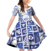 Federated States Of Micronesia Christmas Family Matching Off Shoulder Short Dress and Hawaiian Shirt Retro Style Bright Version - Polynesian Pride