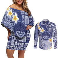 Federated States Of Micronesia Christmas Couples Matching Off Shoulder Short Dress and Long Sleeve Button Shirt Retro Style Dark Version - Polynesian Pride