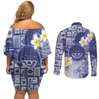 Federated States Of Micronesia Christmas Couples Matching Off Shoulder Short Dress and Long Sleeve Button Shirt Retro Style Dark Version - Polynesian Pride