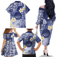 Federated States Of Micronesia Christmas Family Matching Off The Shoulder Long Sleeve Dress and Hawaiian Shirt Retro Style Dark Version LT05 - Polynesian Pride