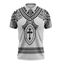 Personalised Melanesian Brotherhood Zipper Polo Shirt With Tribal Pattern LT05 White - Polynesian Pride