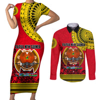 Papua New Guinea Couples Matching Short Sleeve Bodycon Dress and Long Sleeve Button Shirts Melanesian Festival 2023 LT6 Red - Polynesian Pride