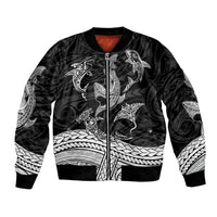 Polynesian Tribal Bomber Jacket with Sharks Tattoo White LT6 Unisex White - Polynesian Pride