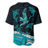 Polynesian Tribal Baseball Jersey with Sharks Tattoo Green LT6 - Polynesian Pride