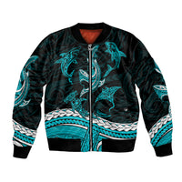 Polynesian Tribal Bomber Jacket with Sharks Tattoo Green LT6 Unisex Green - Polynesian Pride