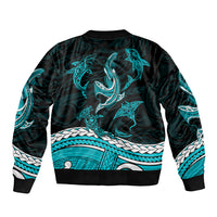 Polynesian Tribal Bomber Jacket with Sharks Tattoo Green LT6 - Polynesian Pride