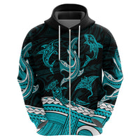 Polynesian Tribal Hoodie with Sharks Tattoo Green LT6 - Polynesian Pride