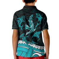 Polynesian Tribal Kid Polo Shirt with Sharks Tattoo Green LT6 - Polynesian Pride