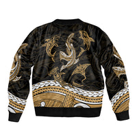 Polynesian Tribal Bomber Jacket with Sharks Tattoo Gold LT6 - Polynesian Pride