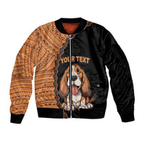 Custom Basset Hound Dog Sleeve Zip Bomber Jacket With Polynesian Tribal Tattoo LT6 Unisex Black - Polynesian Pride
