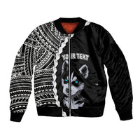 Custom Husky Dog Bomber Jacket With Polynesian Tribal Tattoo LT6 Unisex Black - Polynesian Pride