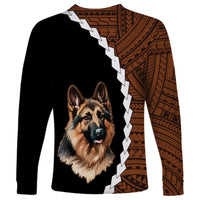 Custom German Shepherd Dog Long Sleeve Shirt With Polynesian Tribal Tattoo LT6 - Polynesian Pride