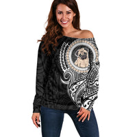 Polynesian Pug Dog Off Shoulder Sweater Dog In My Heart LT6 Women Black - Polynesian Pride