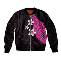 Polynesian Bomber Jacket With Plumeria Flower Pink LT6 Unisex Pink - Polynesian Pride