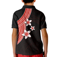 Polynesian Kid Polo Shirt With Plumeria Flower Red LT6 - Polynesian Pride