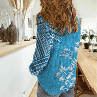 Hawaii Summer Women Casual Shirt Mix Polynesian Light Blue LT6 - Polynesian Pride