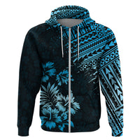 Hawaii Summer Hoodie Mix Polynesian Black Blue LT6 Zip Hoodie Blue - Polynesian Pride