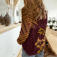 Hawaii Summer Women Casual Shirt Mix Polynesian Brown LT6