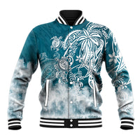 Polynesian Sea Turtle Baseball Jacket Tribal LT6 Unisex Blue - Polynesian Pride