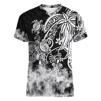 Polynesian Sea Turtle Women V Neck T Shirt Tribal Black LT6 Female Black - Polynesian Pride
