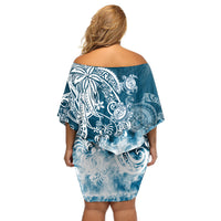 Polynesian Sea Turtle Off Shoulder Short Dress Tribal Blue LT6 - Polynesian Pride