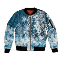 Polynesian Sea Turtle Sleeve Zip Bomber Jacket Tribal Blue LT6 Unisex Blue - Polynesian Pride